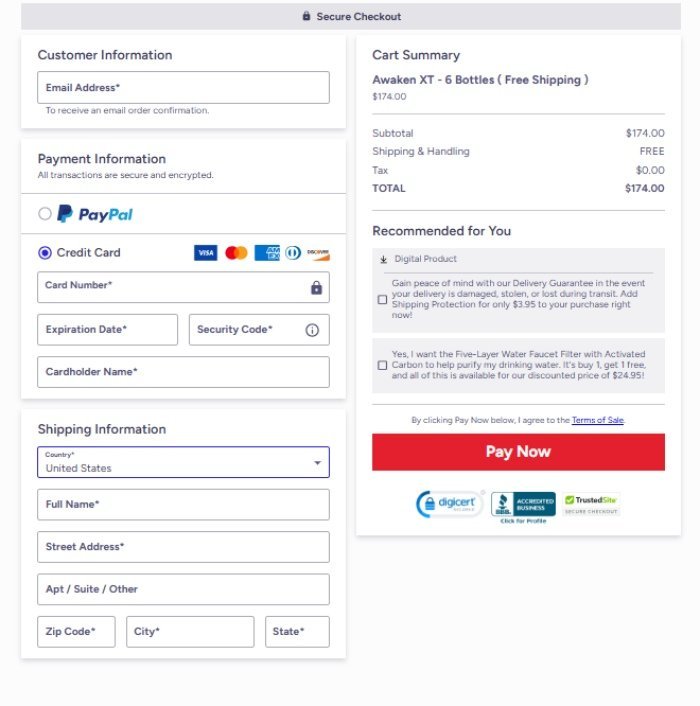 Awaken XT official secure order checkout page